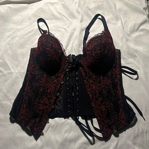 Savage X Fenty Black and Red Floral Corset Bra